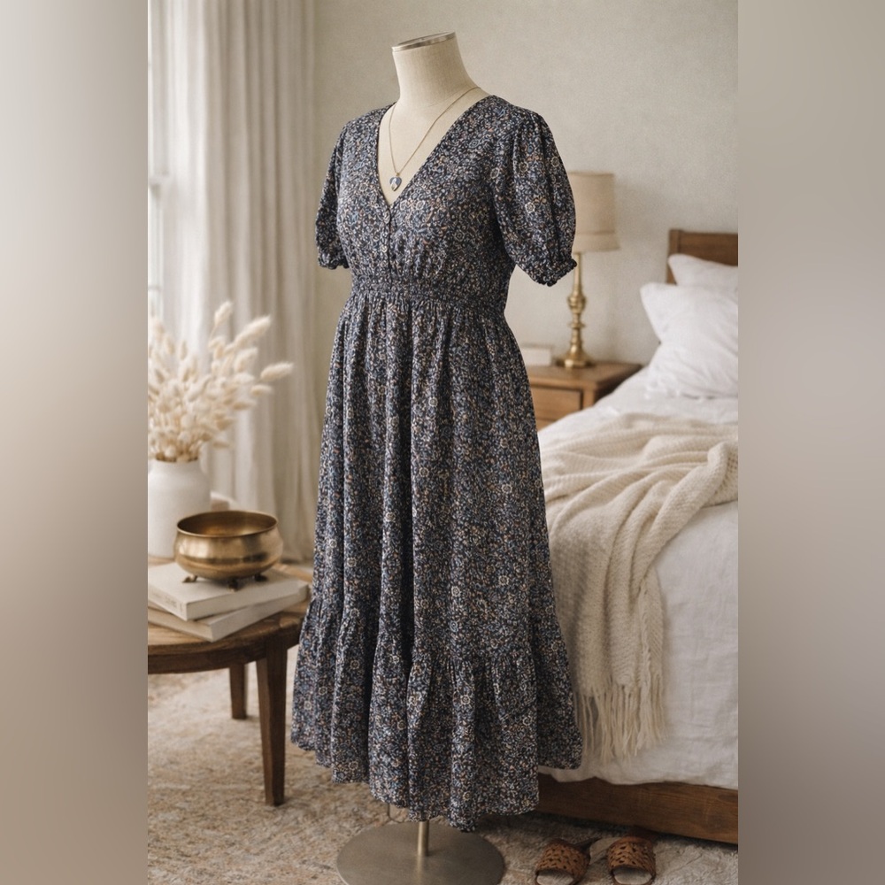 Hatch Navy Blue Floral Maxi Dress